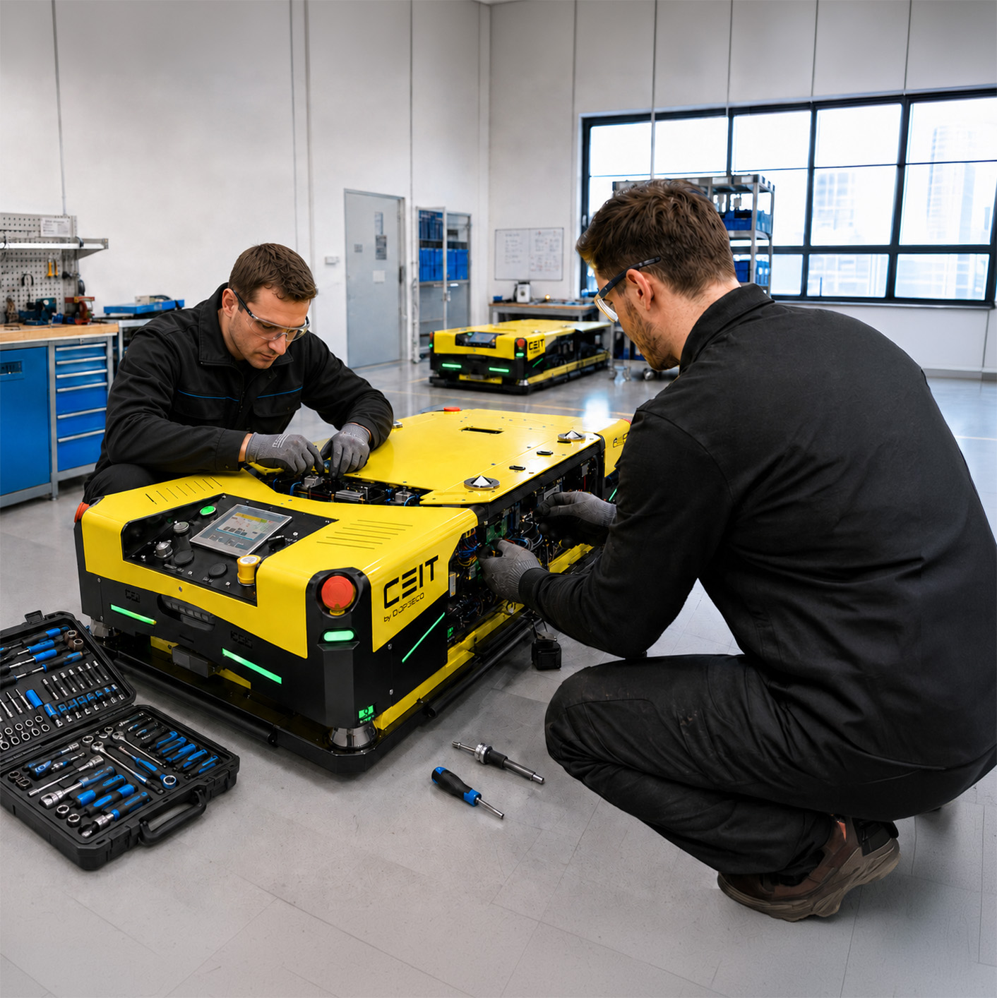 Technici Asseco CEIT při práci na autonomním mobilním robotu